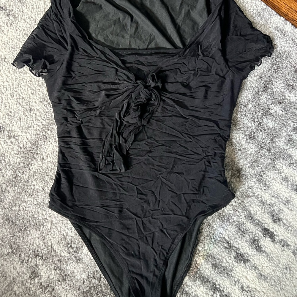 SHEIN Black Scoop-Neck Bodysuit with Tie Detail 5 for 30